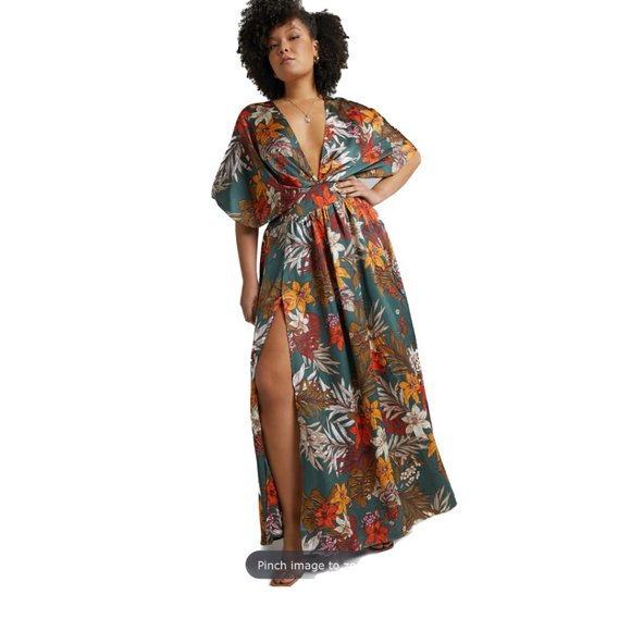 NWOT Women's Showpo Vacay Ready Maxi Dress in Teal Floral Satin AU 14 / AU XL - Picture 6 of 10